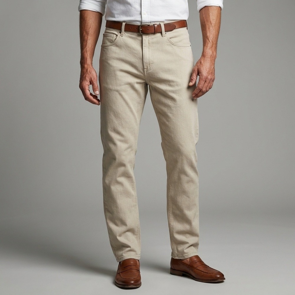 Marine Layer Mens Slim Straight Denim Jeans Tan Cotton Stretch 34x32